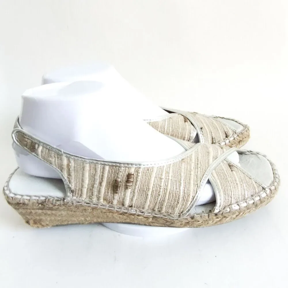 Andre Assous Espadrille Wedge Sandals Women's Size 10 Shoes Metallic Neutral Tan
